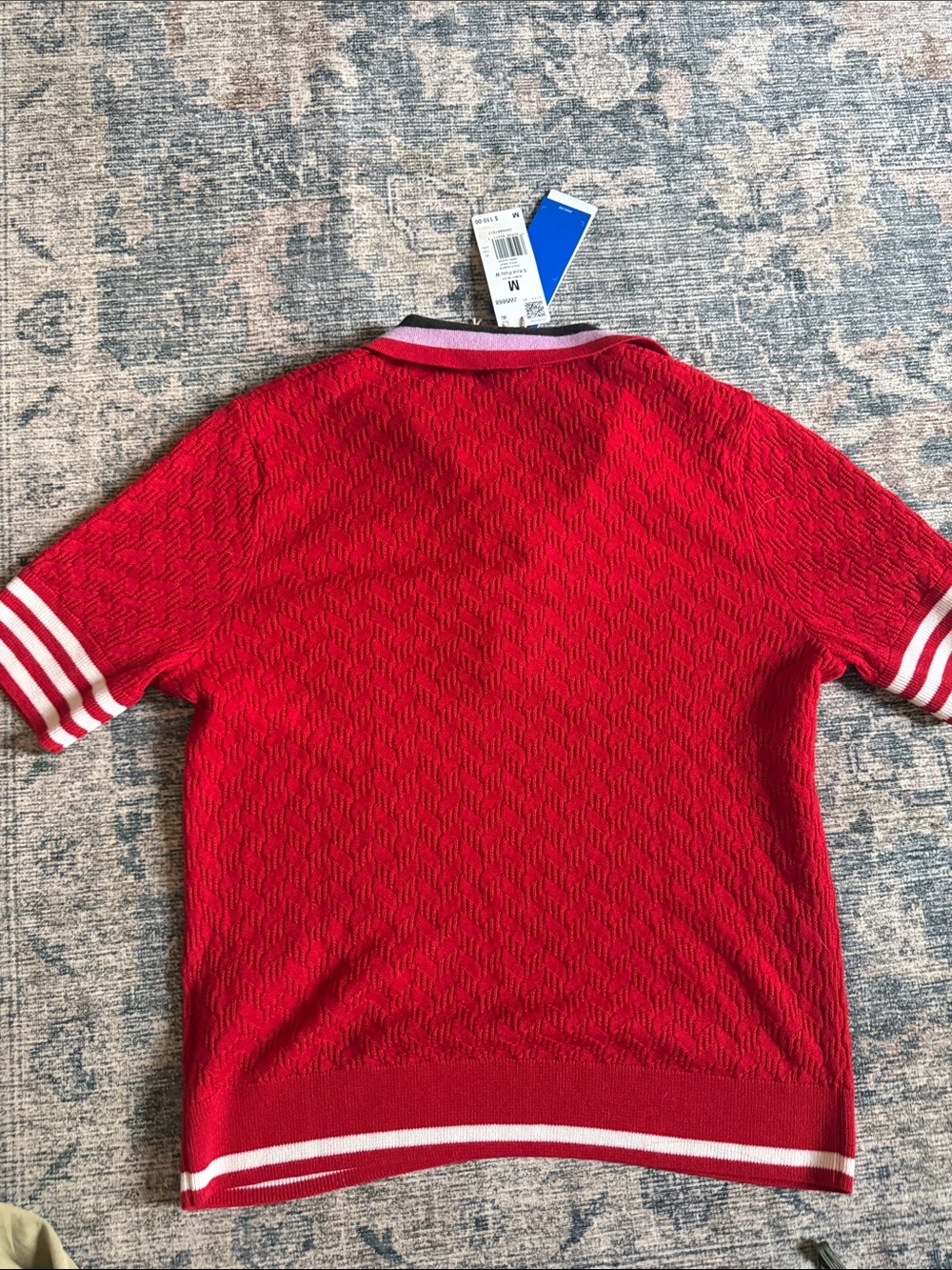 adidas Red Polo with Black and Pink Contrast Collar - Picture 4 of 4